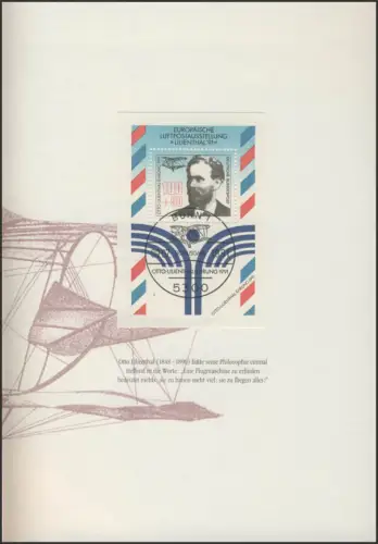 Diffuser chaque année la poste LILIENTHAL, ESSt Bonn 9.7.1991