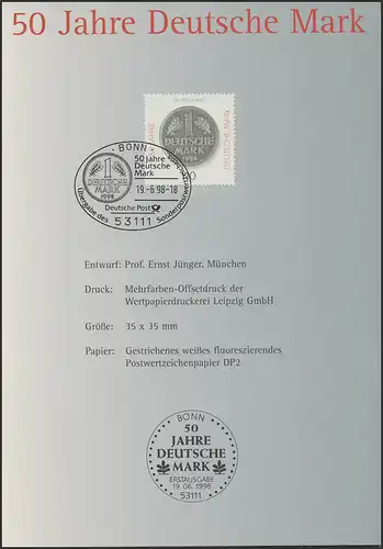 Jahresgabe der Post Deutsche Mark, ESSt Bonn 19.6.1998