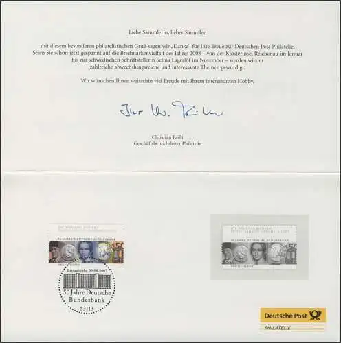 Publication annuelle de la Post Deutsche Bundesbank avec impression noire ESSt Bonn 2007