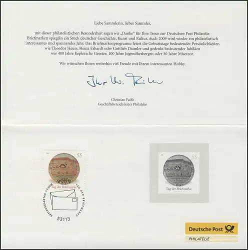 Jahresgabe der Post 2008 - Tag der Briefmarke Ohrdruff mit Schwarzdruck