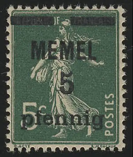 Memel 18c Impressions 5 p.p. sur 5 C, papier GC, ** frais de port