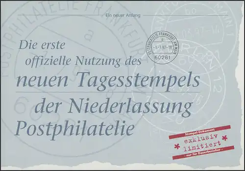 Nouvelle marque journalière NL Postphilatelie Frankfurt 1997, bloc 39 dokumenta Kassel