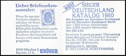 22Ic MH BuS 1980 Variante d'impression de livre b - avec ZB **