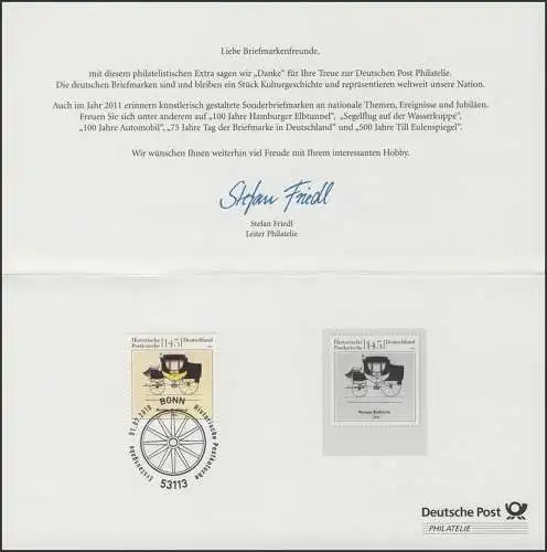 Jahresgabe der Post 2010 - Tag der Briefmarke Postkutsche mit Schwarzdruck