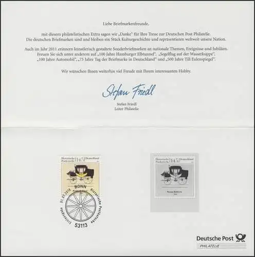 Jahresgabe der Post Tag der Briefmarke Postkutsche mit Schwarzdruck 2010