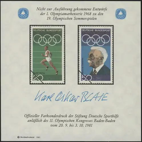 Sporthilfe Sonderdruck Olympischer Kongress Laufen und Pierre de Coubertin 1981