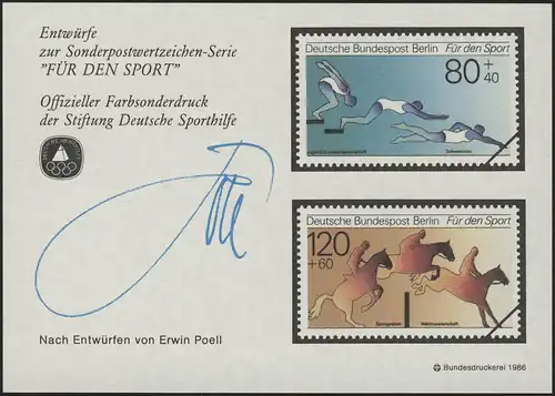 Sporthilfe Sonderdruck Entwerfer Poell Schwimmen und Reiten 1986