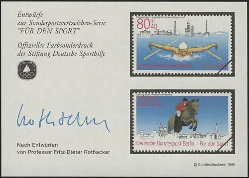 Sporthilfe Sonderdruck Entwerfer Rothacker Schwimmen und Reitsport 1986