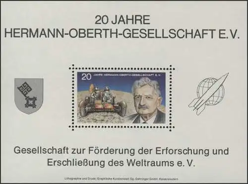 Sonderdruck 20 Jahre Hermann-Oberth-Gesellschaft 1972