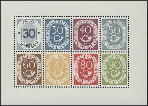 Sonderdruck Ziffern Posthorn 30 bis 90 Pf - FAKSIMILE weißer Rand 1982