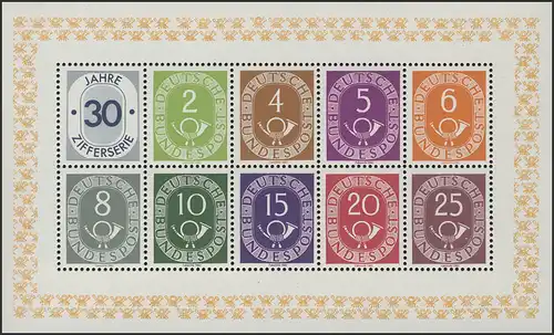 Sonderdruck Ziffern Posthorn 2 bis 25 Pf - FAKSIMILE gelber Rand 1982