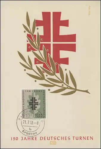 437 Turnbewegung 1958 auf Maximumkarte Ersttagsstempel SAARBRÜCKEN 21.7.1958