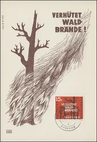 431 Waldbrandverhütung 1958 auf Maximumkarte Ersttagsstempel SAARBRÜCKEN 5.3.58