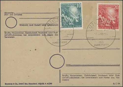 111-112 Bundestag 1949 - Set sur le modèle de cachet ESSt Bonn 7.9.49
