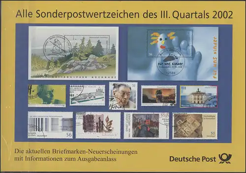 Sonderpostwertzeichen des III. Quartals 2002 mit Ersttagssonderstempel