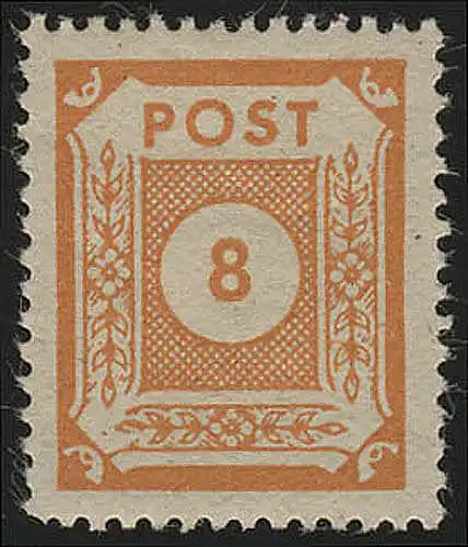 SBZ 59a chiffre 8 pf, tons orange jaune foncé, **