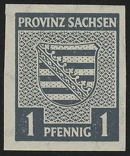 SBZ 66X Provinzwappen 1 Pf, Wz.1X, grünlichblau, geschnitten, **