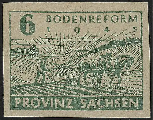 SBZ 85wa Bodenreform 6 Pf, dunkelgrün, geschnitten, **