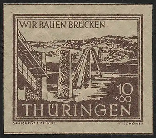 SBZ 112y Wiederaufbau Brücken 10 Pf, rötlichbraun, **