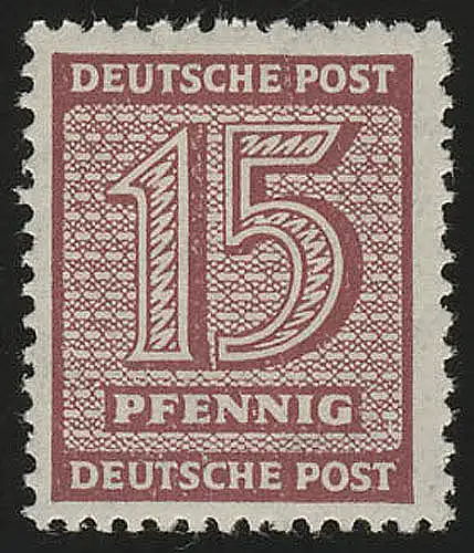 SBZ 133Xwa Ziffer 15 Pf, WZ.1X, lilakarmin, postfrisch ** geprüft