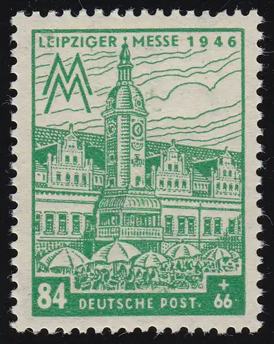 SBZ 165AYb Leipziger Messe 84 Pf, WZ.1Y, vert maraîcher jaune, **