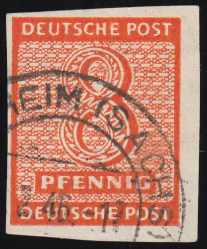 SBZ 118X  Ziffer 8 Pf, Wz.1X, rotorange, geschnitten, O