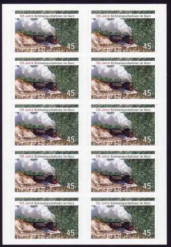 FB 20 Harzer Schmalspurbahn, Folienblatt 10x2916, **