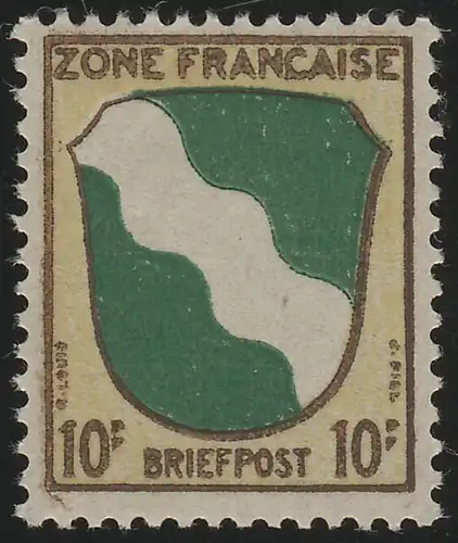 Zone française allg. 5y Armoiries Rhénanie 10 Pf., ** post-fraîchissement