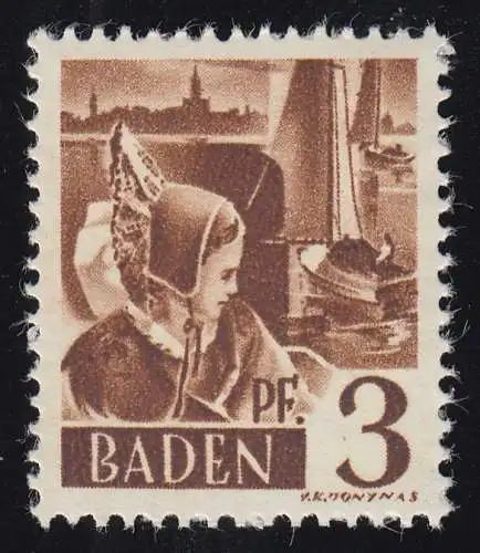 Baden 2yv II Trachtenmädchen 3 Pf. **