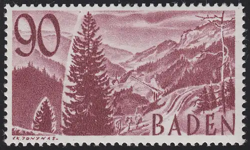 Baden 37y I Freizemarke 90 (Pf.) ** post-freisch