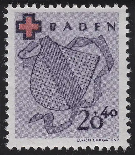 Baden 43A Rotes Kreuz 20 Pf. gezähnt **