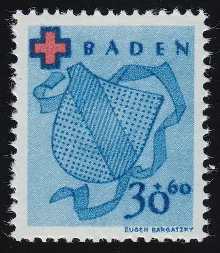 Baden 44A Croix rouge 30 Pf. danciée **