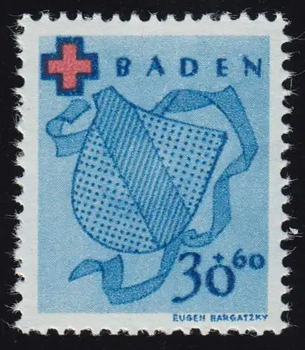 Baden 44A Croix rouge 30 Pf. danciée **