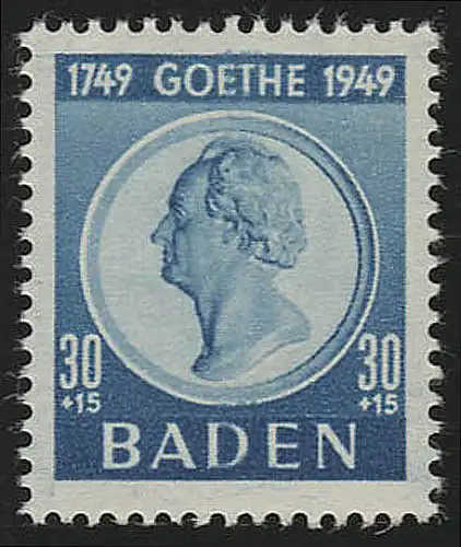 Baden 49 Goethe 30 Pf., postfrisch **