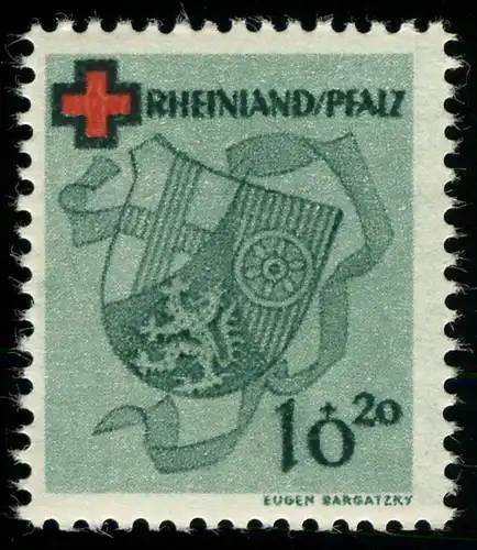Rhénanie-Palatinat 42A Croix-Rouge 10 Pf. dentées **