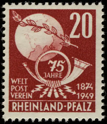 Rheinland-Pfalz 51 Weltpostverein UPU 20 Pf., postfrisch **
