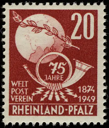 Rheinland-Pfalz 51 Weltpostverein UPU 20 Pf. **
