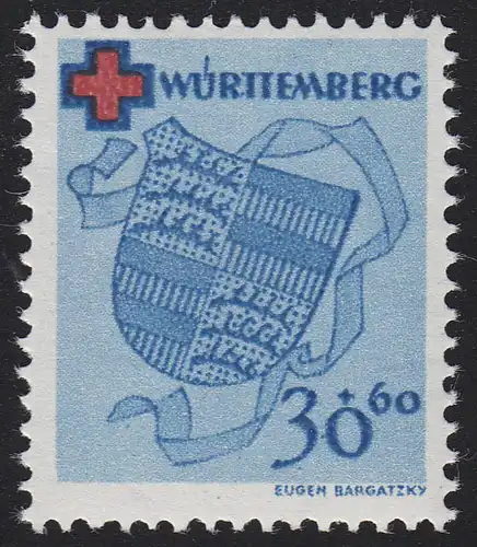 Wurtemberg 42A Croix-Rouge 30 Pf. danciée **