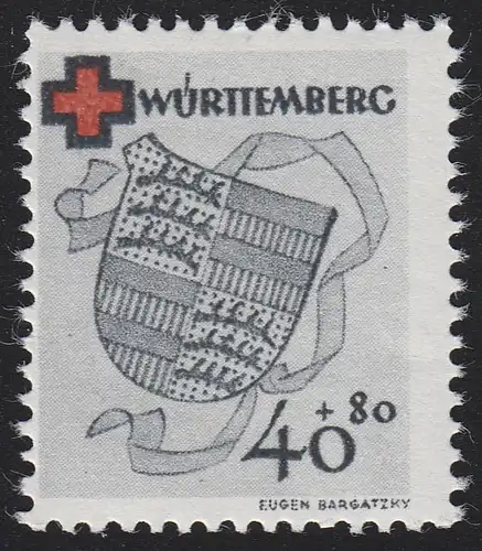 Württemberg 43A Rotes Kreuz 40 Pf. gezähnt **