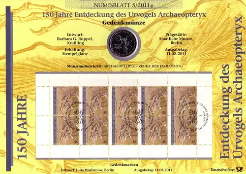 2887 150 ans de découverte de l'oiseau originel Archaeopteryx - Numisblatt 5/2011