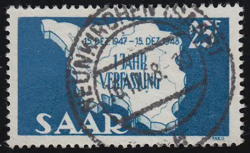 Saarland 261 II Verfassung 25 Fr, Type II, gestempelt O