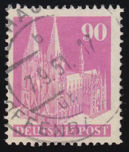 Bizone 96 IV WA Bauten 90 Pf., lila, eng gezähnt O