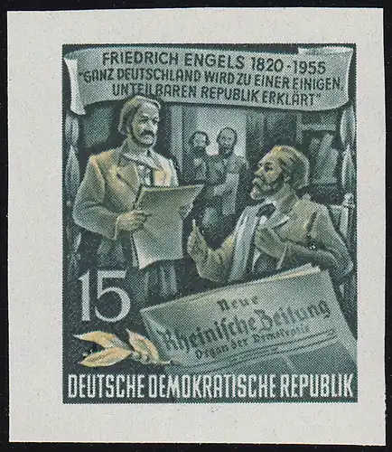 487B YII Friedrich Engels 15 Pf Wz.2 Yll, UNGEZÄHNT, **