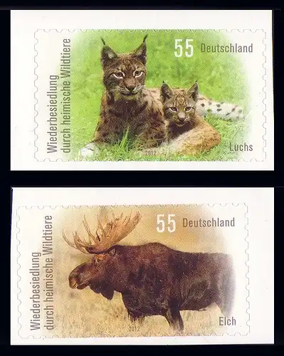 2921-2922 Luchs und Elch aus FB 21, SELBSTKLEBEND, Satz ** postfrisch