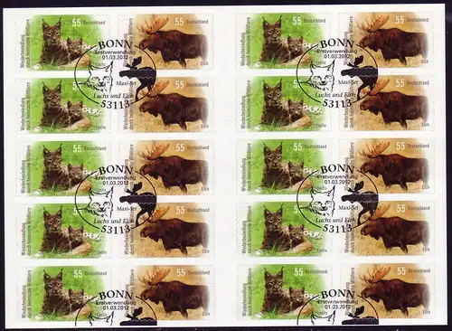 FB 21 Lynx et élan sauvage, feuille 5x2921-2922, EV-O Bonn 1.3.2012