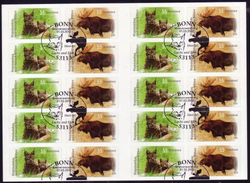 FB 21 Wildtiere Luchs und Elch, Folienblatt 5x2921-2922, EV-O Bonn 1.3.2012