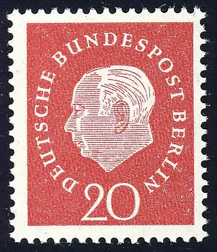 184v Theodor Heuss 20 Pf ** Eiffrage fripé, pression de la plaque