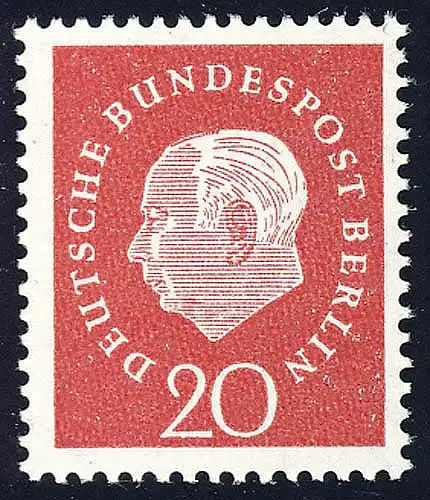 184v Theodor Heuss 20 Pf ** geriffelte Gummierung, Plattendruck