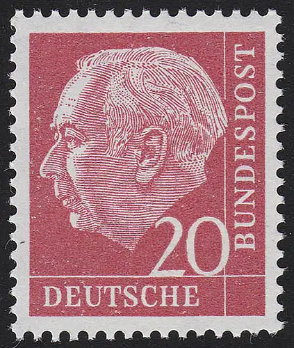 185x YwII Heuss 20 Pf liegendes Wasserzeichen, Type II **