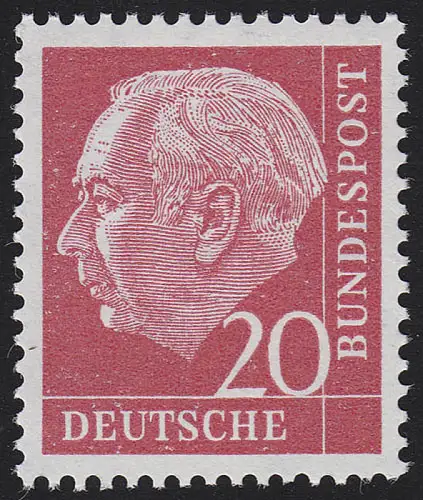 185x YwII Heuss 20 Pf liegendes Wasserzeichen, Type II **